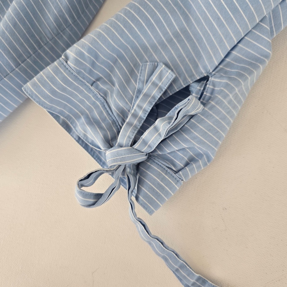 Madewell Striped Tie-Cuff Top Women S Blue White V-Neck Poplin Blouse - Picture 3 of 6